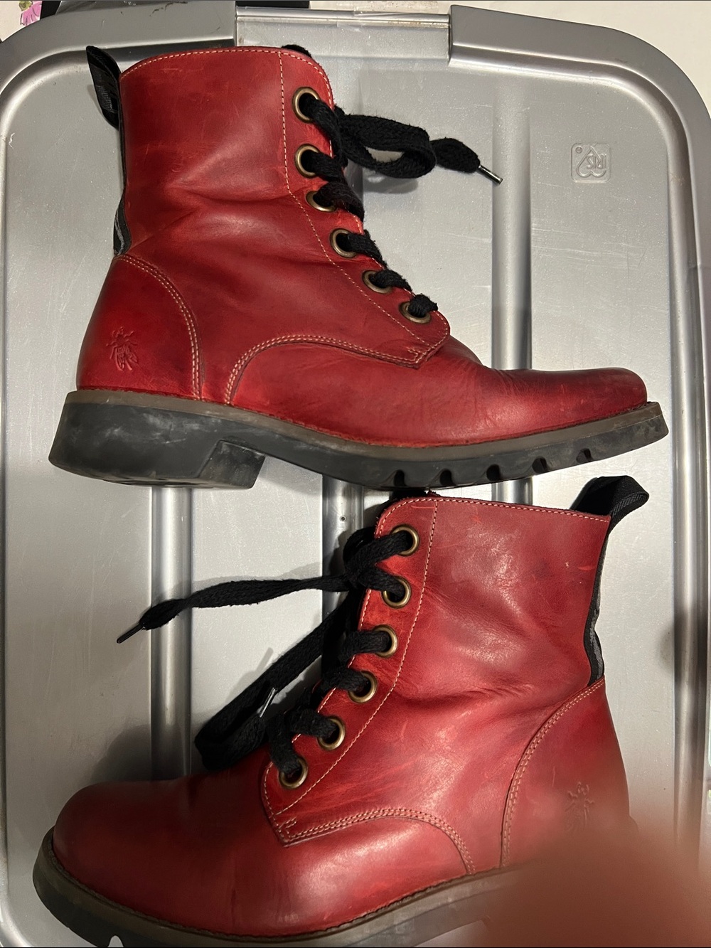 Fly London Red Leather Combat Boots US 11, UK 9, EU 42 could be unisex - Picture 2 of 13